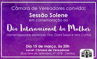 Sessão Solene do Dia Internacional da Mulher é amanhã!