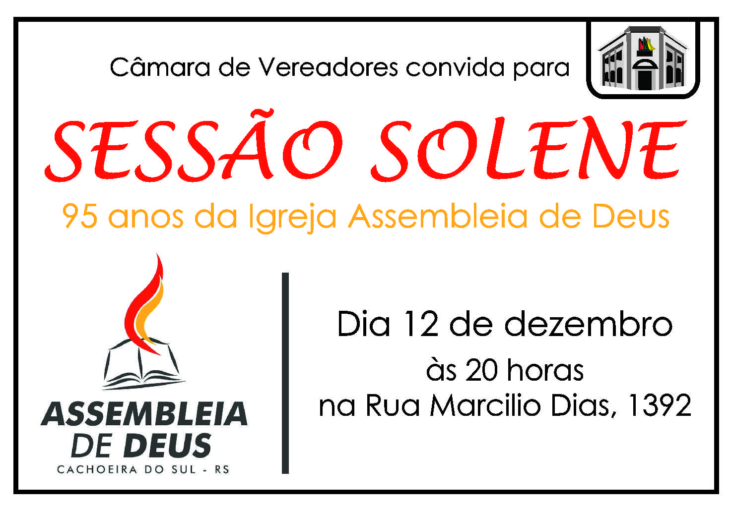 Sessão solene para os 95 anos da Igreja Assembleia de Deus