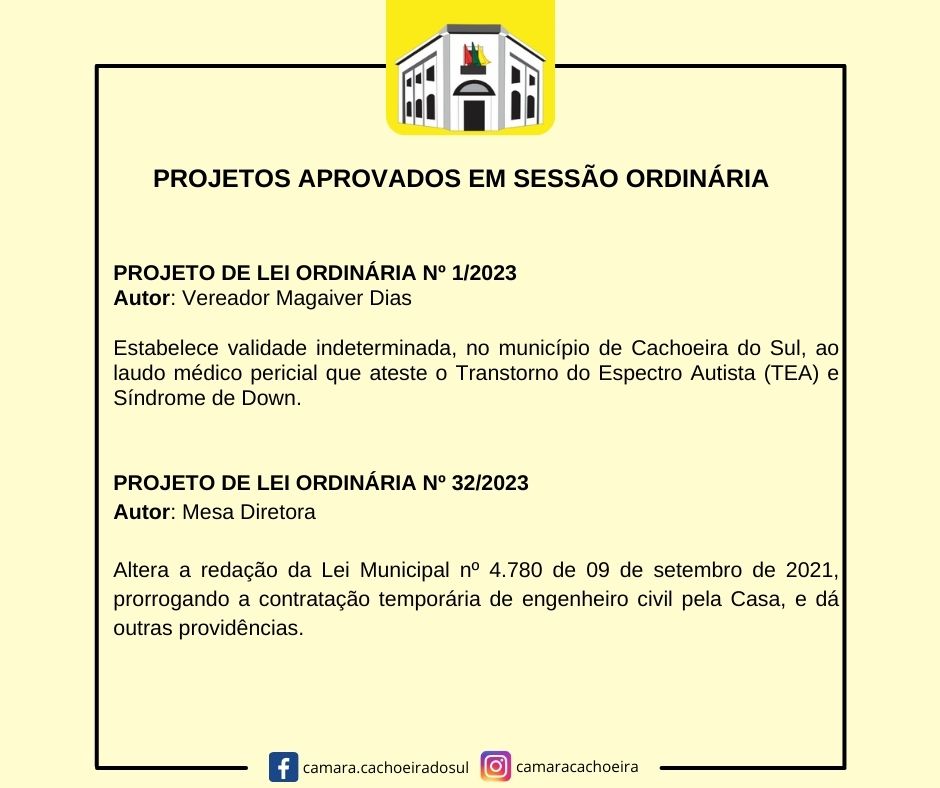 Câmara aprova dois Projetos de Lei