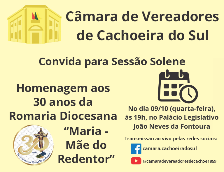 Câmara de Vereadores convida para Sessão Solene 