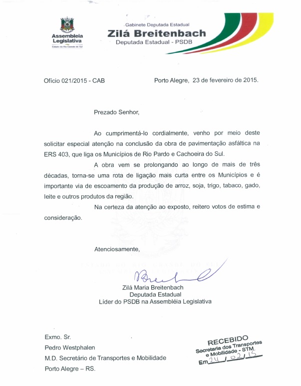 Homero: “Luta pela conclusão do asfaltamento da ERS 403 conta com apoio da líder do PSDB na Assembleia”