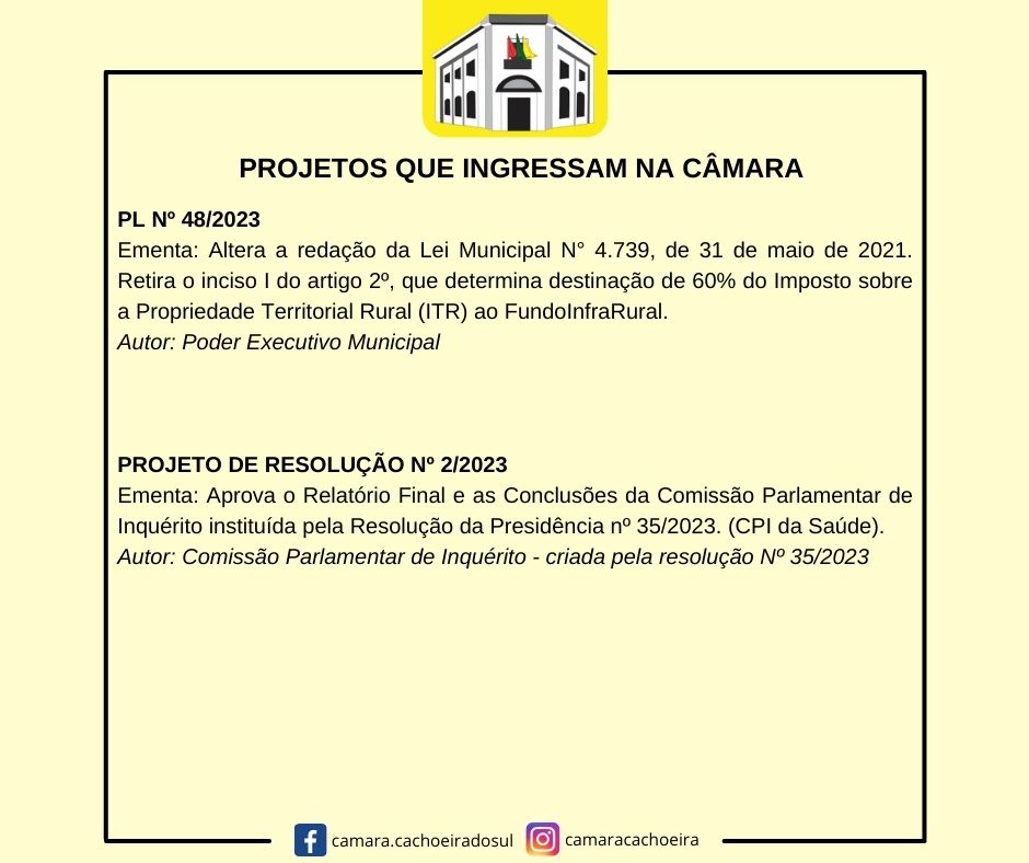 Tramitam dois projetos no Poder Legislativo